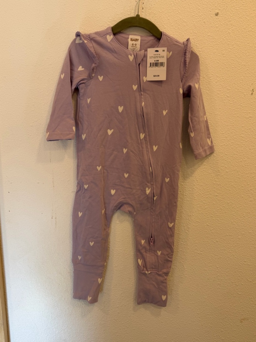 Cotton On Lavender Heart Zip One-Piece Footie